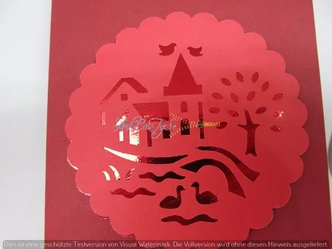 Grusskarte mit Dorfmotiv in Rot