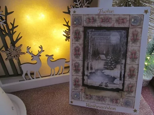 Weihnachtskarte mit Winterlandschafts-3-D-Motiv